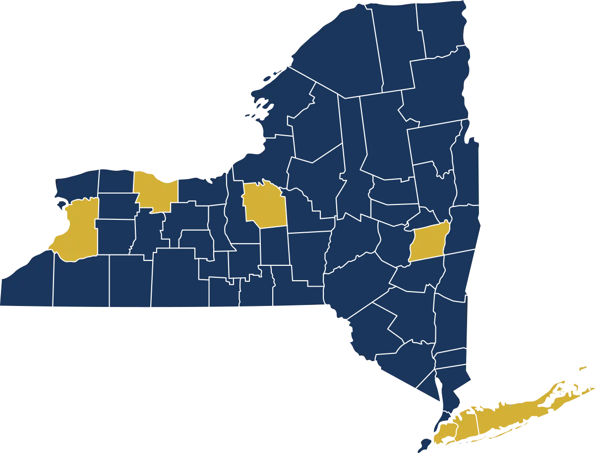 Map highlighting medical legal service coverage across New York regions